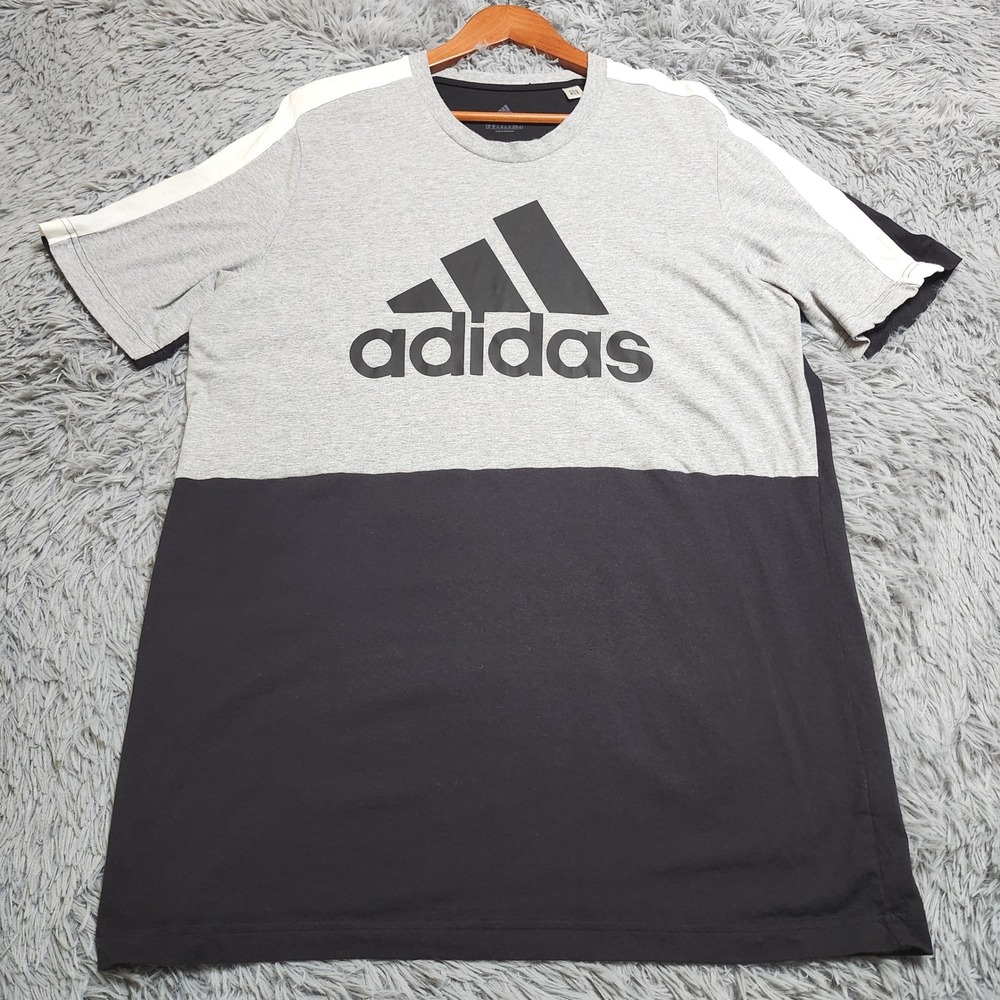 Adidas‎ Colorblock TShirt Mens XLT XL Tall Gray Black Vertical Logo Short Sleeve